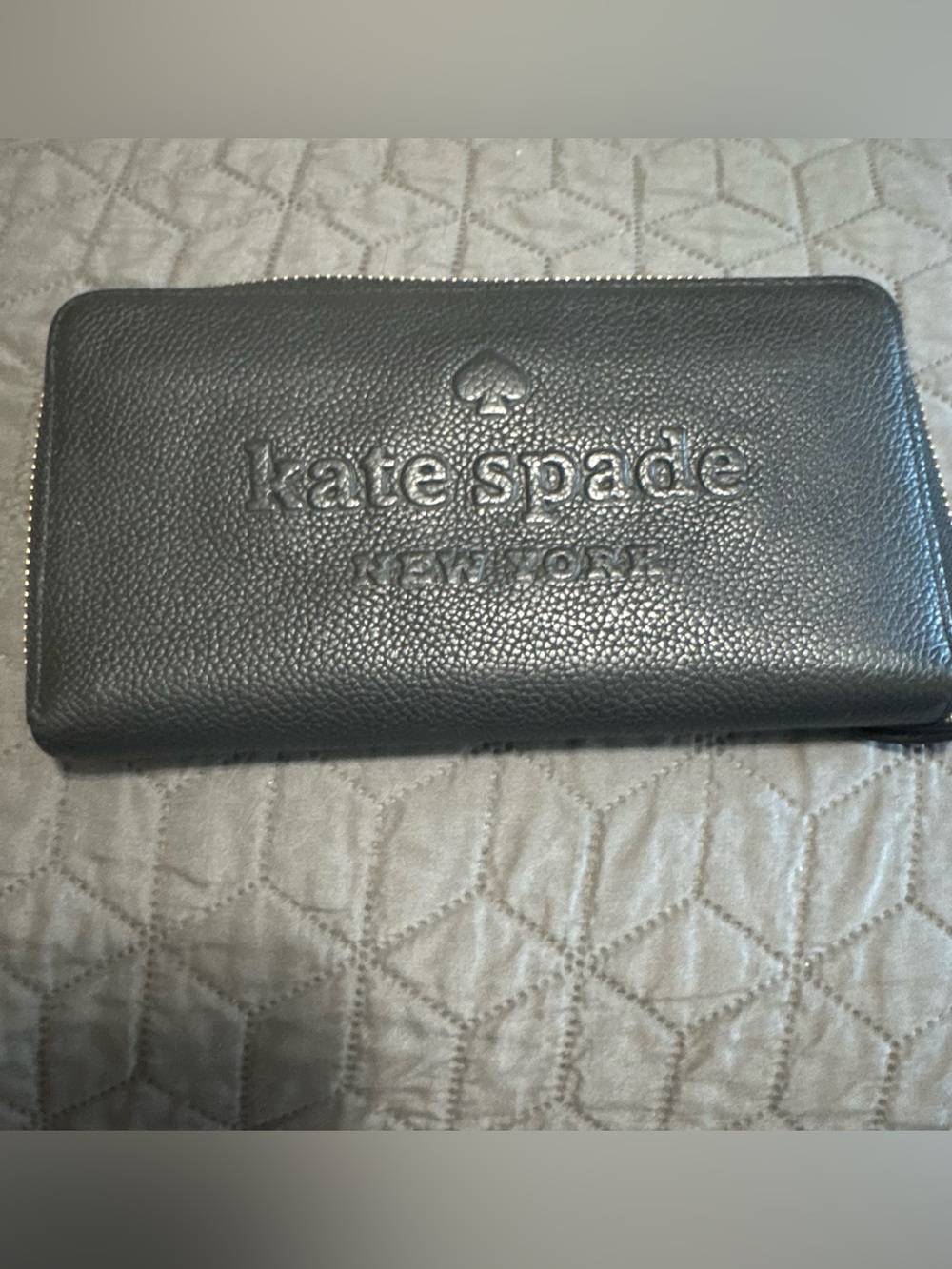 kate spade Black Embossed Pebble Leather Zip Wallet